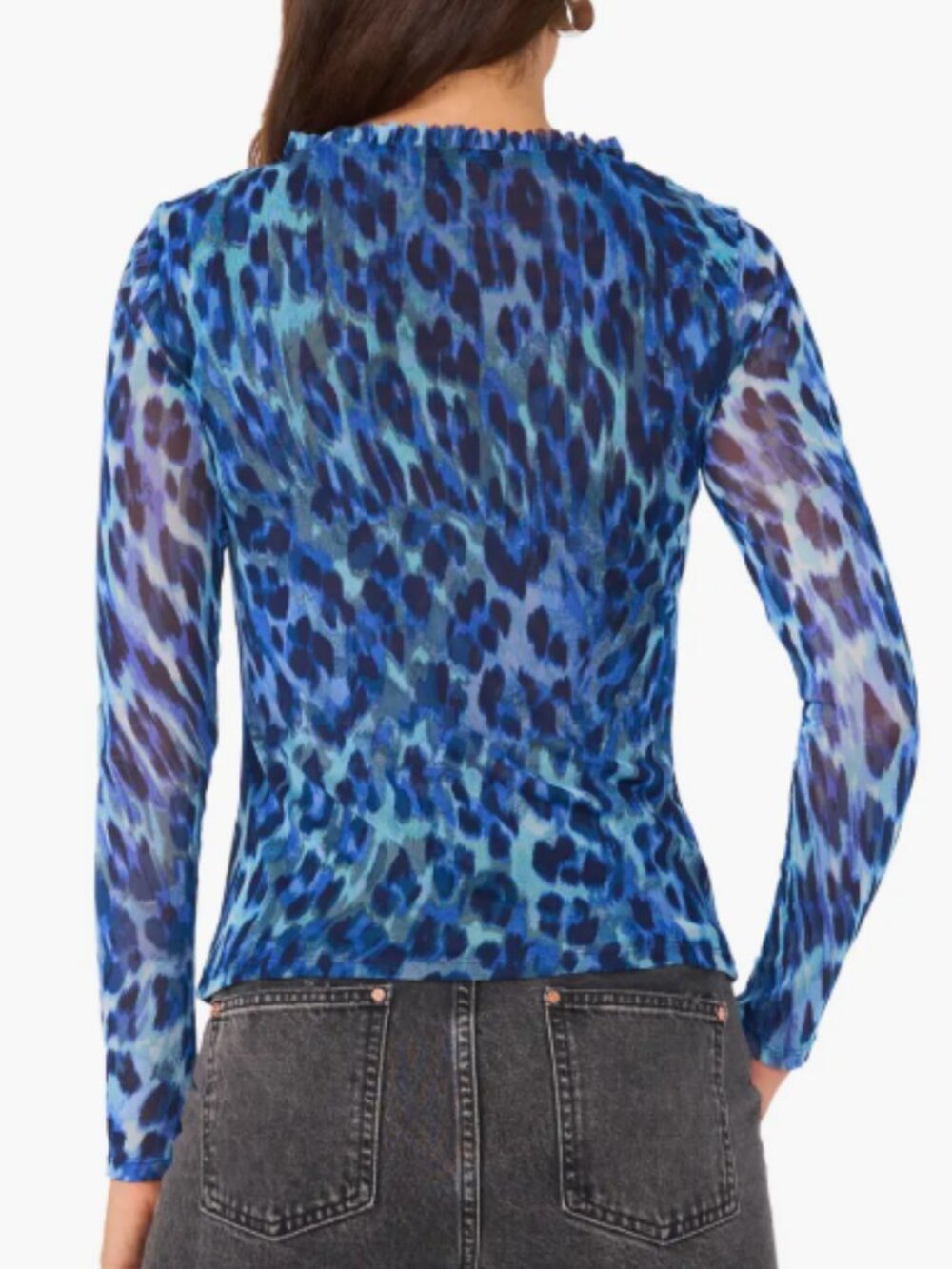 Leopard Print Ruffle Trim Mesh Top 1.STATE - Picture 3 of 3